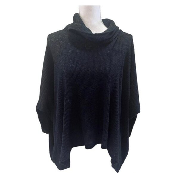 Free People Beach Black Open Back Waffle Knit Short Sleeve Turtleneck Small - Picture 6 of 7